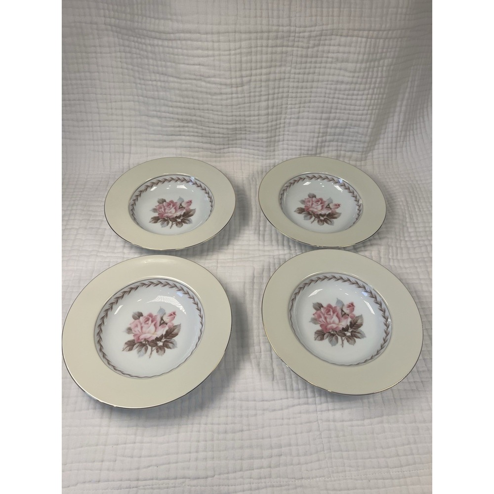 Set 4 Vintage Noritake Rose Rim Soup Bowls Ivory Gold Floral Nippon